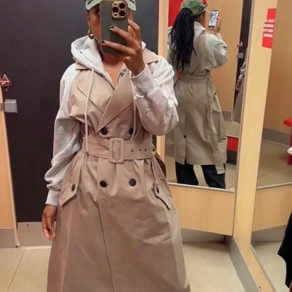 KBB by KAHLANA Women's 'The Sweatshirt Trench Coat' - Khaki/Heather Gray M - Picture 4 of 6